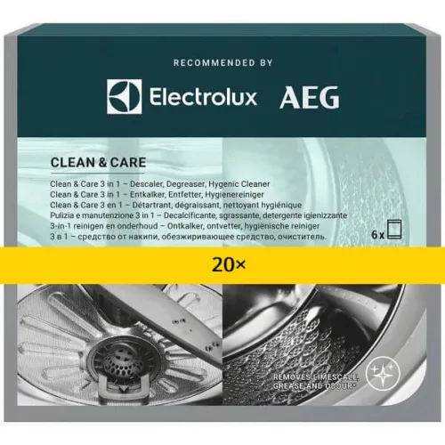 20x Electrolux M2GCP601 čistič odvápňovač odmasťovač 6ks 902986558 Clean&Care pre práčky umývačky riadu AEG megapack